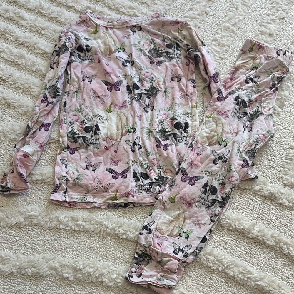 Posh Peanut Pink Butterfly and Skull Pajama Set